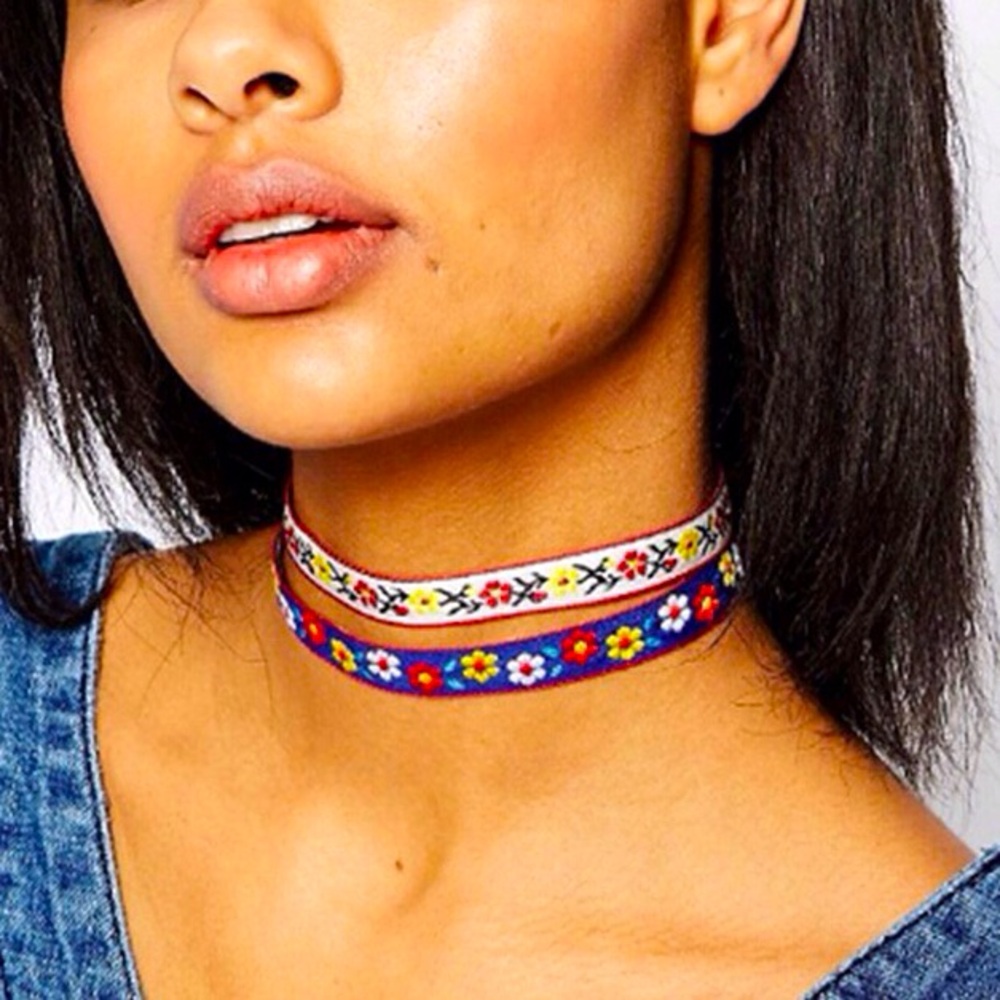 Bohemian Floral Embroidered Layered Floral Choker Necklace Women Color Multi